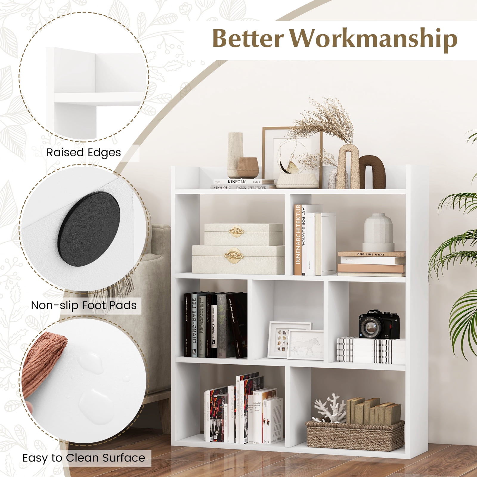 Giantex 7 Cube Bookshelf, Free-Standing Wooden Bookcase, 4 Tier Home Display Shelf, Horizontal Storage Unit for Home