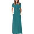 thumbnail image 1 of SMihono Robe Maxi Bohème d'Été pour Femmes Grande Taille Mode Femmes Décontractée Col Rond Été Manches Courtes Unie Ample Poches Longue Robe Plage Évasée Robe d'Été, 1 of 5