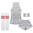thumbnail image 6 of inhzoy Kids Girls Shiny Sequins Cheer Leader Outfits Top Shorts Socks Cuffs Set, 6 of 7