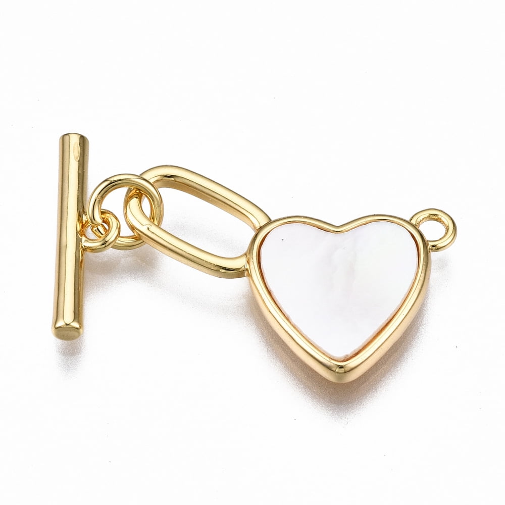 Brass Toggle Clasps with Freshwater Shell Nickel Free Heart Real 18K Gold Plated 26mm long Bar: 15.5x4x2mm hole: 1.5mm Jump Ring: 5x1mm