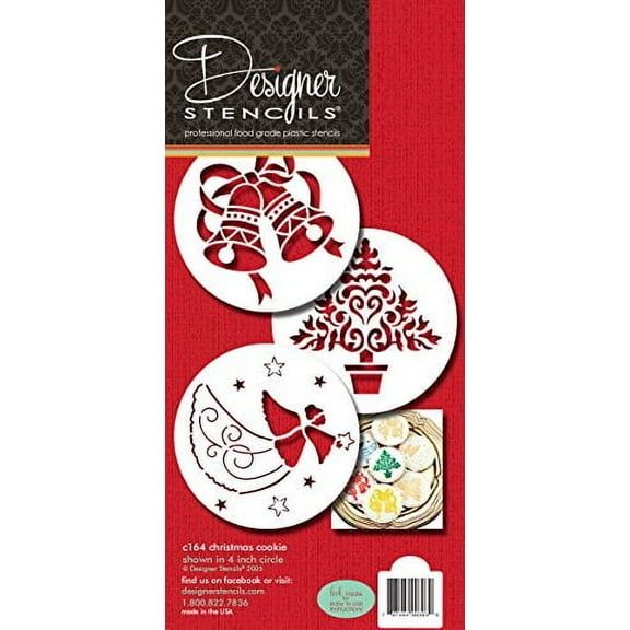 Designer Stencils Christmas Cookie Stencils (Christmas Tree - Angel - Bells), Beige/semi-transparent