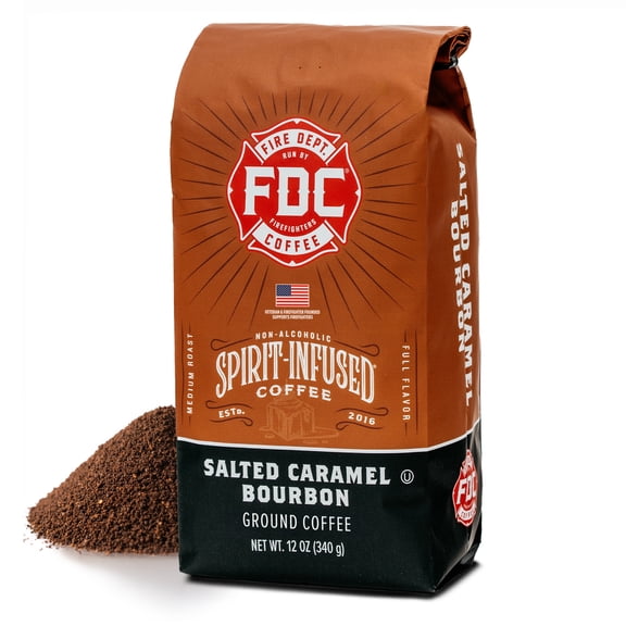 Fire Department Coffee, Salted Caramel Bourbon Infused, Premium Ground Coffee, Medium Roast 12 oz.
