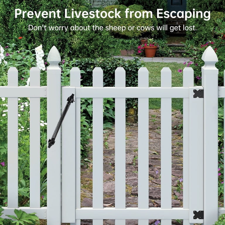 Self-Closing Gate Hinge & Latch Set With 24" Drop Rod - Heavy Duty Black Plastic Coated For Wood & Vinyl Gates