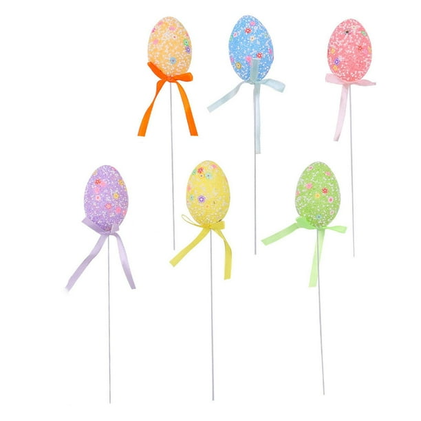 6 piezas de tallo de huevo de Pascua, decoración de Pascua, espuma decorativa, flores coloridas
