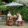 thumbnail image 3 of Martha Stewart Kids Outdoor Craft Table, 2 Benches & Umbrella Set: Acacia Wood Activity Desk w/ Storage, Kids Play Table & Bench for Backyard, Garden, 3 of 7