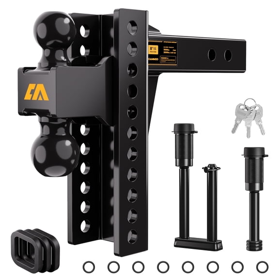 CAMMOO 8-inch Adjustable Trailer Hitch for 2-inch Receiver, Heavy Duty 20000 lbs Tow Hitch Ball Mount for Trucks SUVs RVs, Class III IV V Truck Hitch with 2" & 2-5/16" Dual Balls, Anti-Theft Lock, Bl
