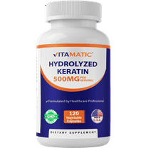 Vitamatic Hydrolyzed Keratin 500mg per Serving - 120 Vegetarian Capsules - Keratin Supplements for Healthy Hair Skin & Nails for Adults