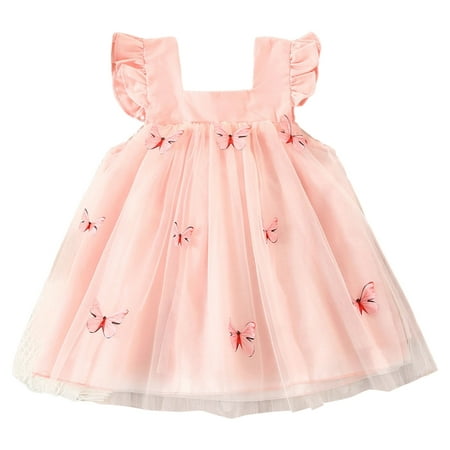 

Summer Dresses For Girls Toddler Fly Sleeve Butterfly Tulle Ruffles Dance Party Princess Clothes Sun Dress