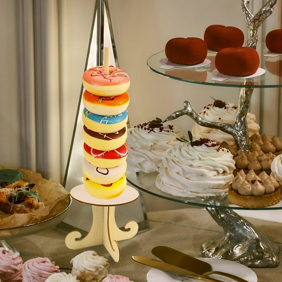 WHAMVOX 4pcs Doughnut Dessert Display Stands Wooden Donut Racks for Wedding Birthday Party
