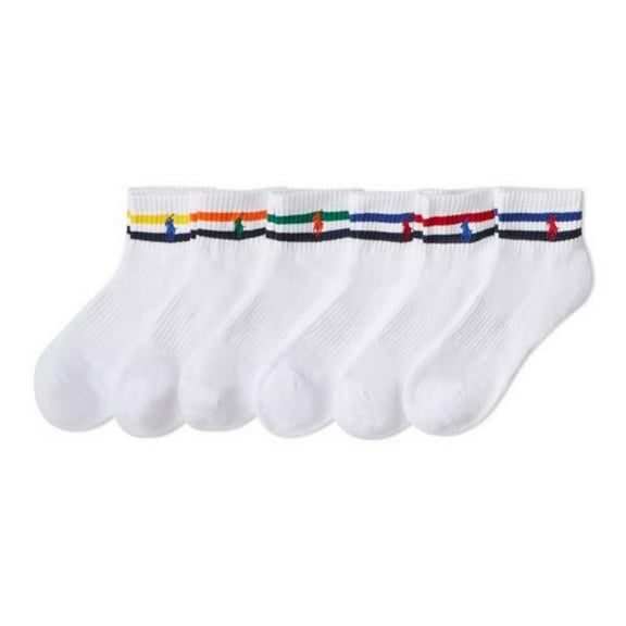 Polo Ralph Lauren Mens Socks Vintage Stripe Quarter Sock - 6 Pack - with Embroidered Polo Pony