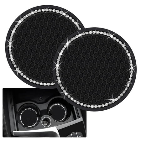 

2PCS Bling Car Cup Coaster 2.75 Inch Auto Car Cup Holder Insert Coasters Silicone Anti-Slip Crystal Rhinestone Drink Car Cup Mat Universal Vehicle Interior Accessories for Women Girls (Bla