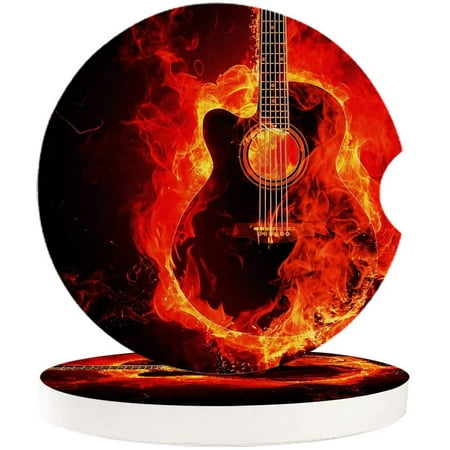 

KXMDXA Burning Flame Guitar Set of 6 Car Coaster for Drinks Absorbent Ceramic Stone Coasters Cup Mat with Cork Base for Home Kitchen Room Coffee Table Bar Decor