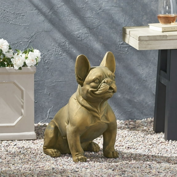 CoSoTower Dog Garden Sculpture, Outdoor French Bulldog Garden Statue, Rustic Gold, No Assembly Required