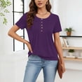 thumbnail image 5 of Babysbule Women's Henley Pleated Front Blouse, Short Sleeve Round Neck Casual Top, Solid Color Regular Fit T-Shirt for Spring Summer Daily Wear, 5 of 8