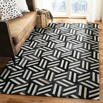 SAFAVIEH Studio Leather Braiden Geometric Area Rug, Ivory/Black, 4' x 6'