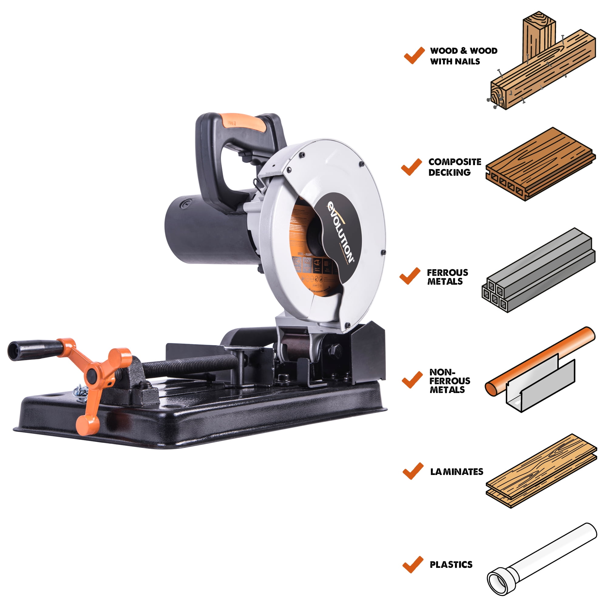 Evolution Power Tools 7-1/4" Multi-material Cutting Chop Saw, RAGE4