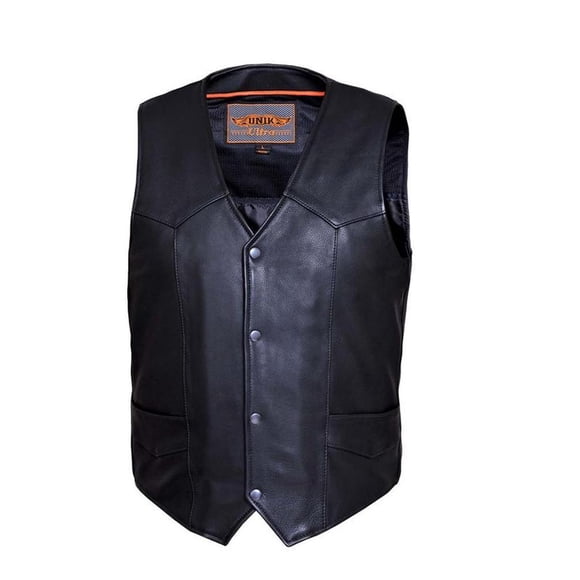 Men's Ultra Snap Front Motorcycle Vest with Plain Sides,Black,Size - Large
