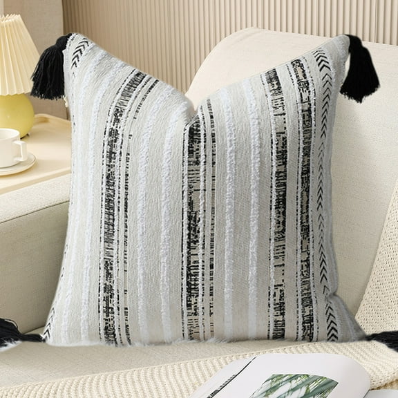 Eoozwa Boho Style Sofa Throw Pillow Covers – Exquisitely Crafted with Hand-Finished Tuft with Thick Cotton Tassel Details – Soft & Stylish Sofa Bed Decorative (17.72x17.72x3.54in)