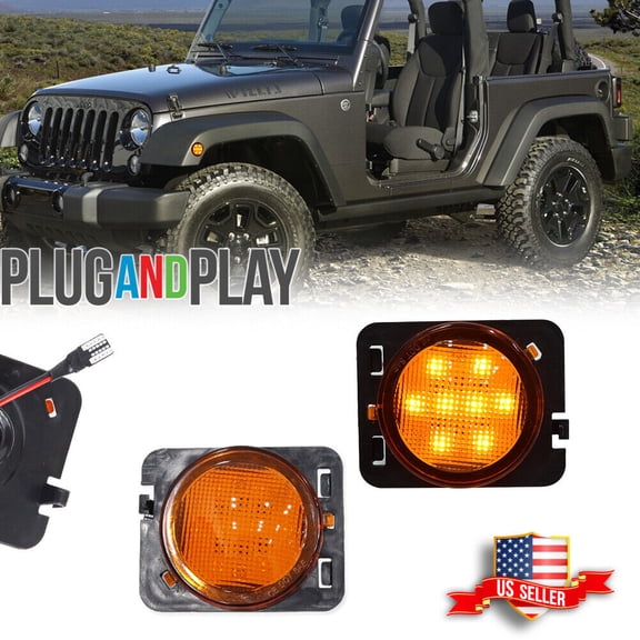 GTINTHEBOX 2x OE-Style Amber LED Front Side Marker Signal Lights For 2007-2018 Jeep Wrangler JK