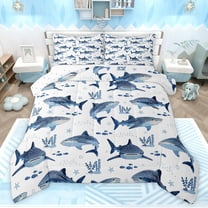 Feelyou Cute Shark Animal Queen Comforter Set, Coral Sealife Child Bedding Set, 3pcs