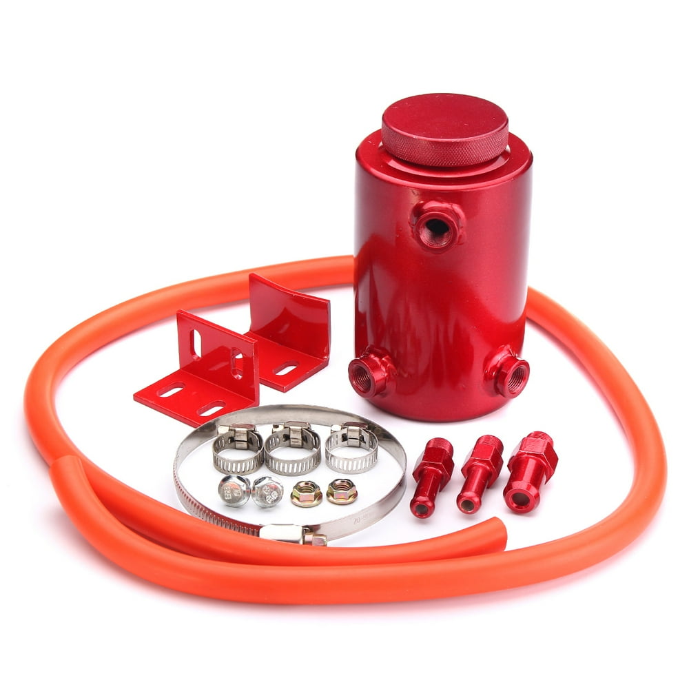 Aluminum Engine Oil Reservoir Catch Can Tank Kit Breather Waste Oil Recycling Red Black