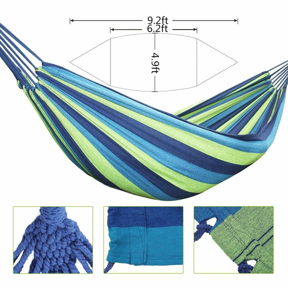 YouLoveIt Portable Camping Hammock 2 Person Cotton Hammock Travel Outdoor Tree Hammock Durable Canvas Fabric Hammock with Carrying Bag for Travel, Beach, Backyard, Camping