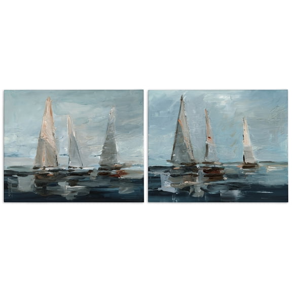 Stupell Industries Sailboat Seascape Impressions Nautical & Beach Painting Wrapped Canvas Art Print Wall Art, 20 x 16, Set of 2