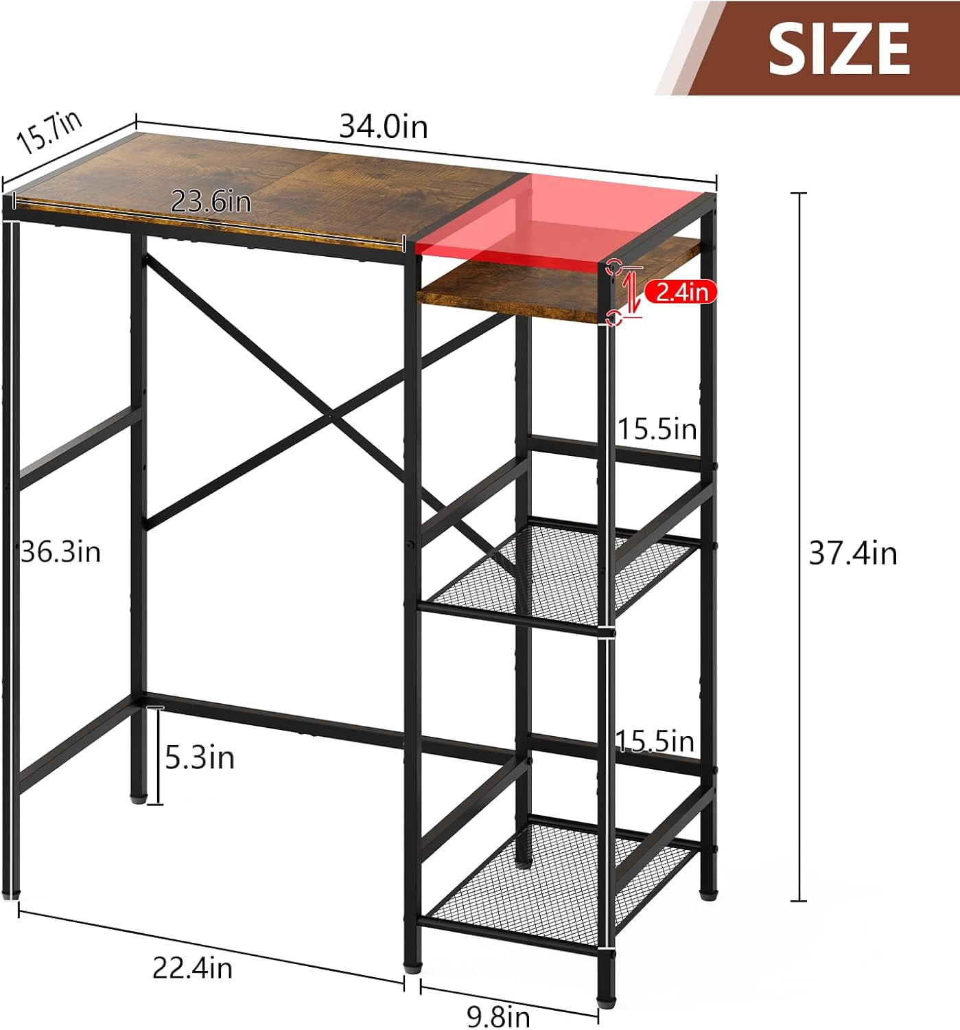 Mini Fridge Stand with Storage Shelves, Wine Cabinet, Microwave Stand, Coffee Bar, TV Stand, Bakers Rack, Beverage Refrigerator Table Adjustable for Dorm Apartment Kitchen Rustic Brown