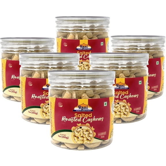 Rani Salted Roasted Cashews 7oz (200g) PET Jar, Pack of 6, Non-Fried, Oil Free ~ All Natural | Vegan | Gluten Friendly | NON-GMO | Kosher | Air Roasted, Crunchy & Flavorful