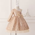 thumbnail image 3 of LYHaoo Girls Sequin Off Shoulder Party Dress Gown Tutu Formal Evening Gown For Birthday Celebration And，Girls Basic Dresses Sizes 7-8 Years Gold, 3 of 7