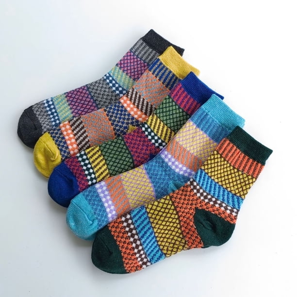 Namzi Paquete de 5 pares de calcetines de lana de punto gruesos, suaves y cálidos para mujer, estilo vintage, para invierno, multicolor - Nuevos, con barra vertical