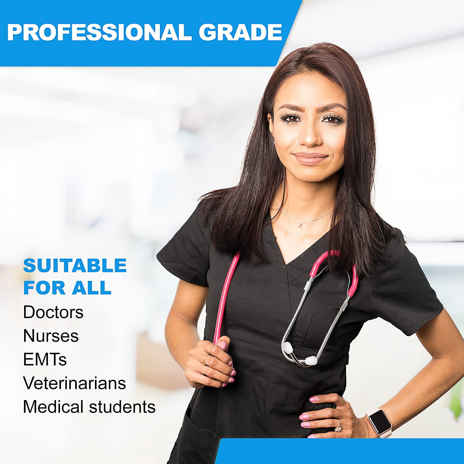 Primacare DS-9290-PK-3 Classic Series Adult Dual-Head Stethoscope, 22" Tubing Length, Pink, Pack of 3 Stethoscopes