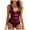 A225-Wine, variant on HCNTES Women One Piece Swimsuit Patchwork Twist Front V Neck Ruched Tummy Control Swimwear Bathing Suits(Orange,S)