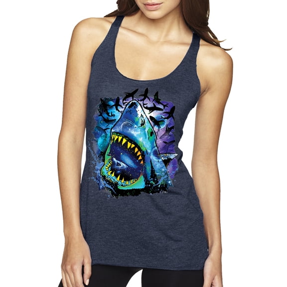 Great White Shark Species in Ocean | Womens Fishing Premium Tri-Blend Racerback Tank Top, Vintage Navy, Small