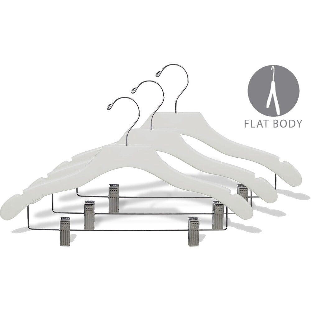 International Hanger Wooden Wavy Combo Hanger, White Finish with Chrome Hardware, Box of 50