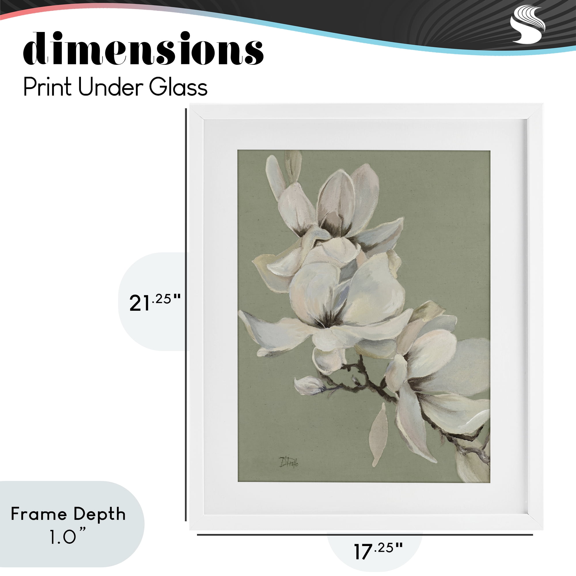 Stupell Industries Magnolias on Sage Florals White Framed Print Under Glass, design by Patricia Pinto