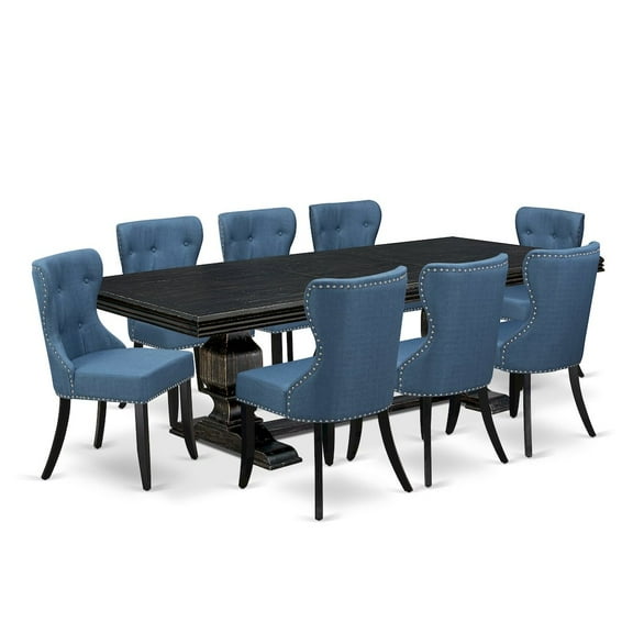 Luxe by East West Furniture 9 piece Kitchen Table Set of a Dinner Table and 8 Upholstered Chairs