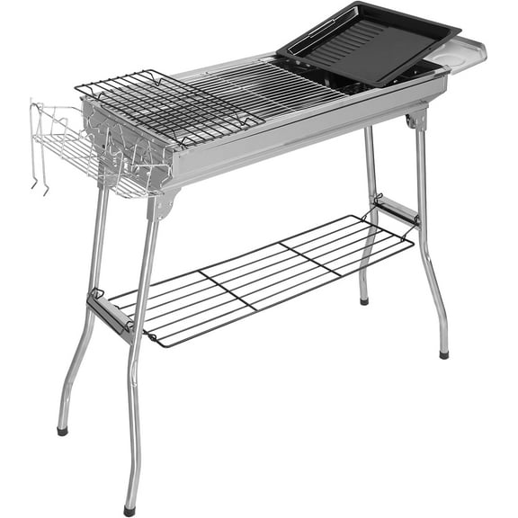 Portable Charcoal Grill and Smoker, Foldable Stainless Steel Grill (39.37 x 12.2 x 27.95)