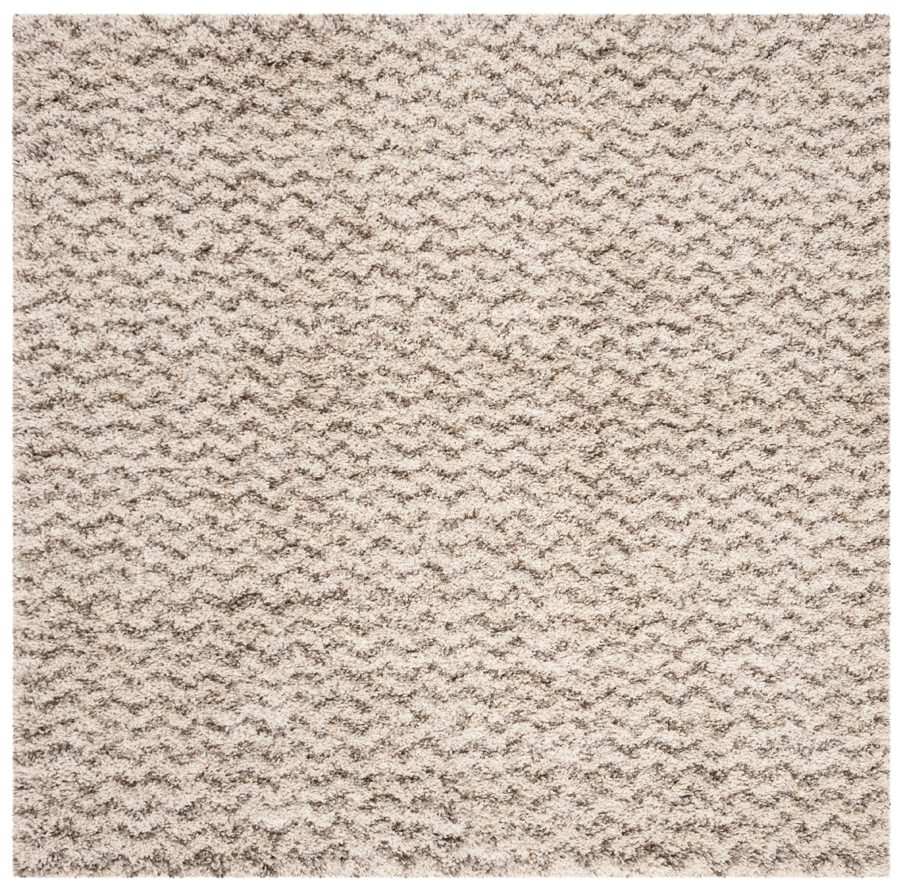 SAFAVIEH Hudson Merrilyn Chevron Shag Area Rug, Ivory/Grey, 5' x 5' Square