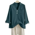 thumbnail image 4 of Inleife Womens Shirts Top Women's V-Neck Long Sleeve Loose Button Cotton And Linen Tunic Summer Blouse, 4 of 6