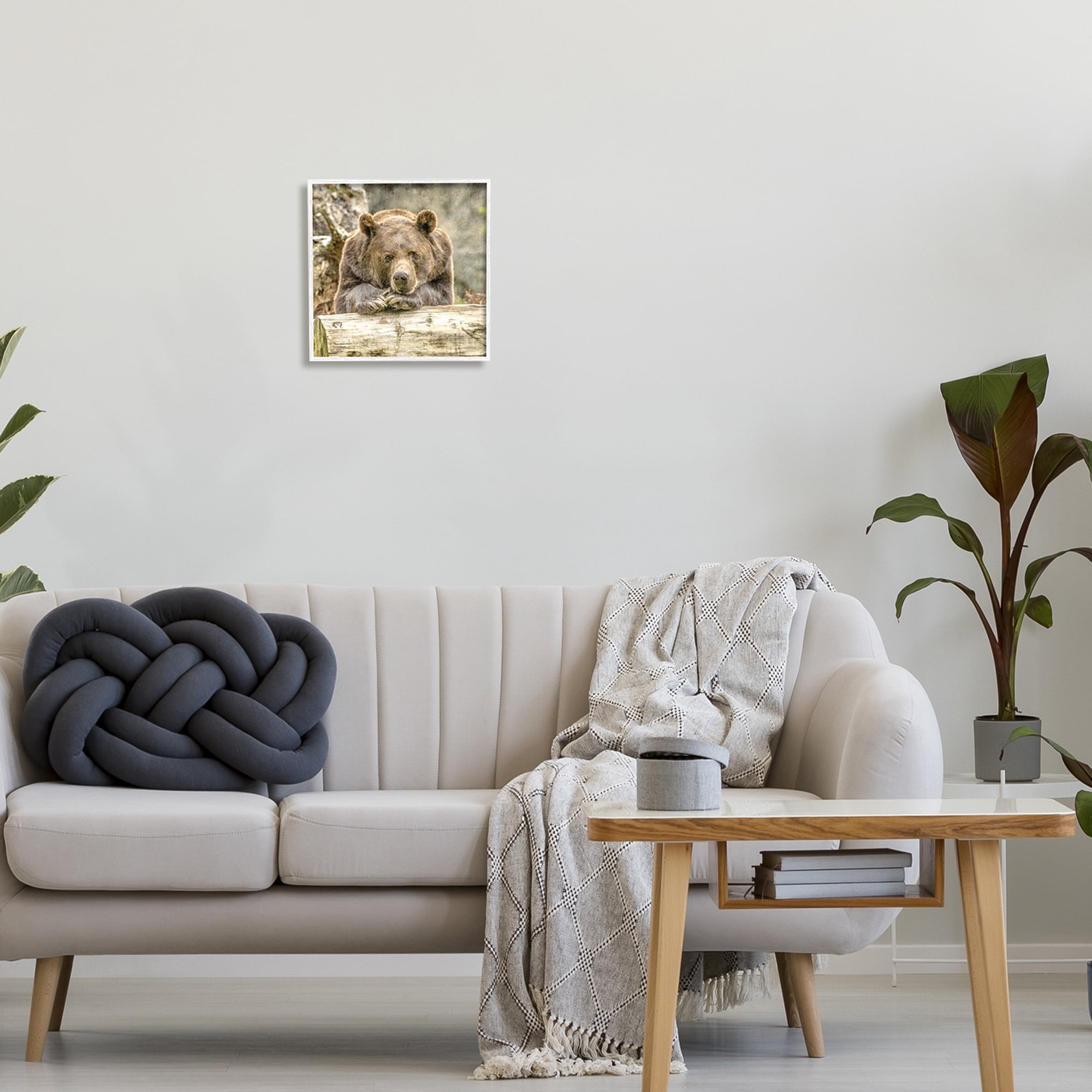 Stupell Industries Bear Resting on Log Animals & Insects Painting White Framed Art Print Wall Art, 12 x 12