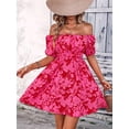 thumbnail image 4 of Women'S Tie Back Off Shoulder Wrap Layer Ruffle Short Sleeve Mini Dress Red M, 4 of 9