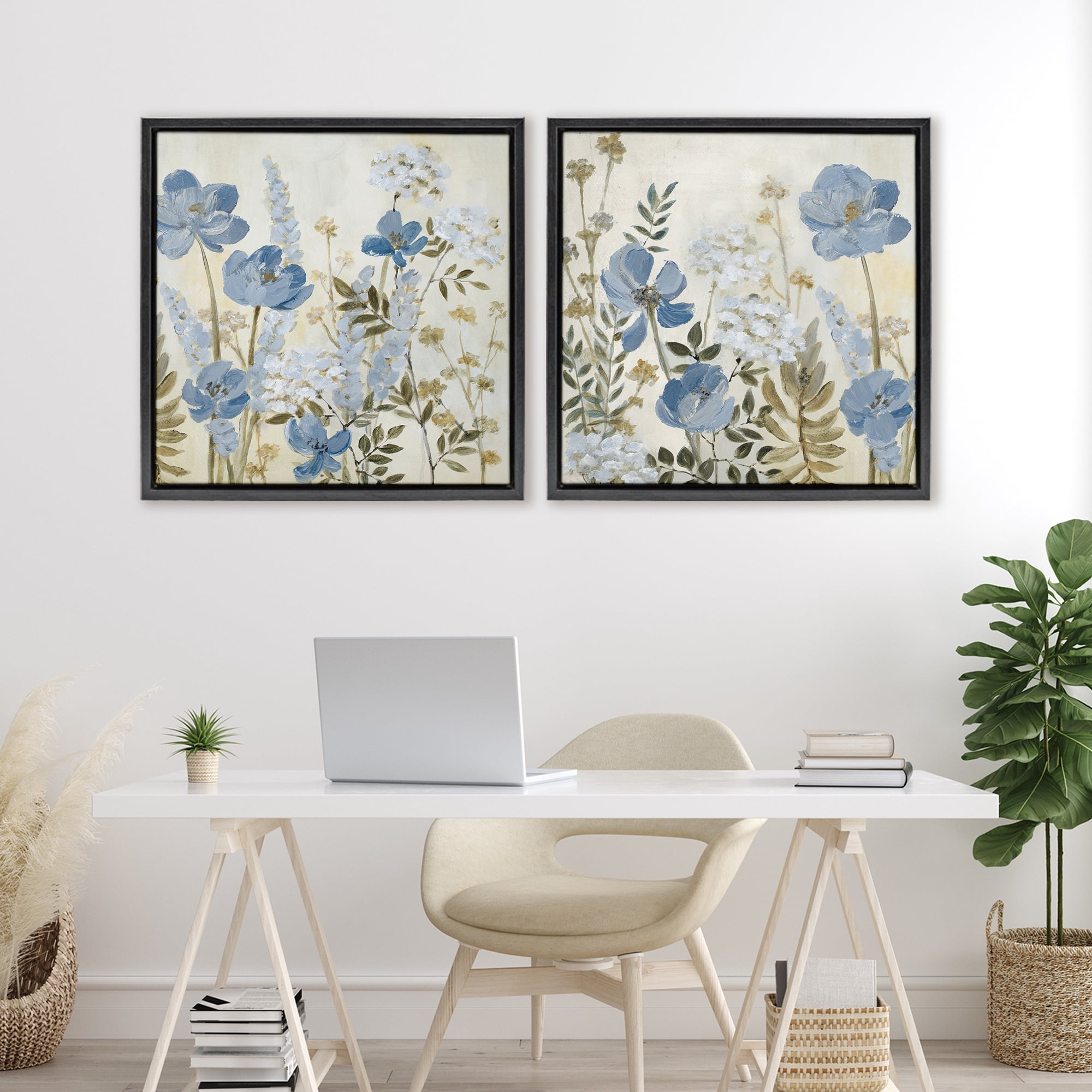 Stupell Industries Blue Peaceful Garden 2 Piece Black Framed Floater Canvas Set, design by Lanie Loreth