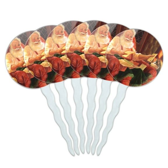 Christmas Holiday Dear Santa Reading Letters Cupcake Picks Toppers Decoration Set of 6