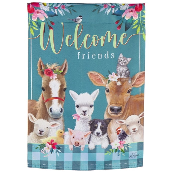 Sweet Farm Friends Garden Flag 2 Sided Cow Pig Horse
