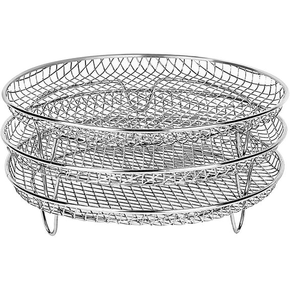 SLGHLSAHG Dehydrator Stand 3 Layer Round Dehydrator Rack for Ninja Air Fryer, Stainless Steel Air Fryer Rack Ninja Foodi Pressure Cooker and Air Fryer 4.2QT-6.8QT Silver B A23546