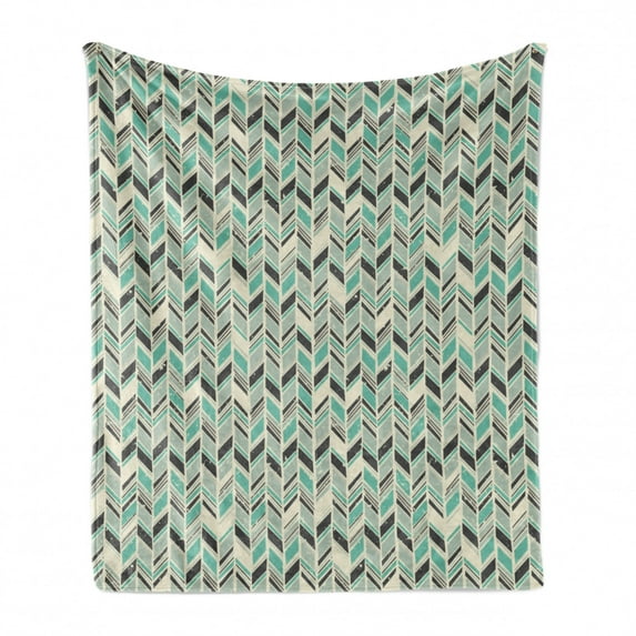 Chevron Soft Flannel Fleece Throw Blanket, Grunge Herringbone Zigzag Pattern with Stripes and Rectangles Pastel Toned Image, Cozy Plush for Indoor and Outdoor Use, 60" x 80", Multicolor, by Ambesonne