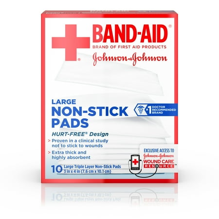 BAND-AID? Brand Adhesive Bandages, Large Non-Stick Pads for Minor Cuts, 10 3-Inch x 4-Inch Pads