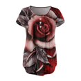 thumbnail image 2 of Playera Corte clásico Gibobby para Mujer Tops con estampado flores Túnica oculta para el vientre Camisetas manga corta Camiseta Henley Verano (Rojo,CH), 2 of 4