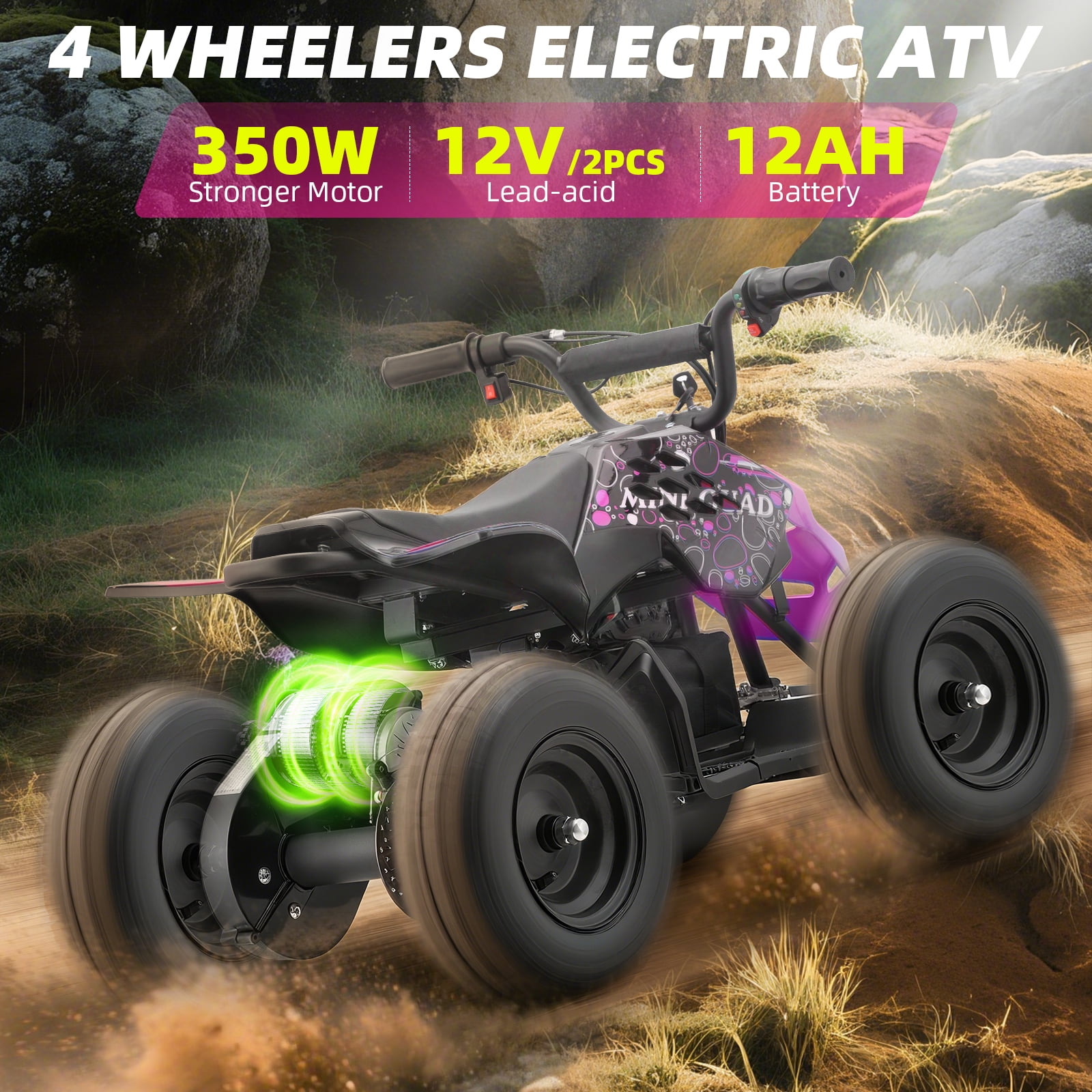 QEASET Dirt Quad 12V 350W Motor ATV with Toolkit, Monster Insect ATV, Holiday Gifts